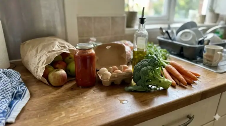 Verse groenten en fruit op een keukenblad voor gezond eten.